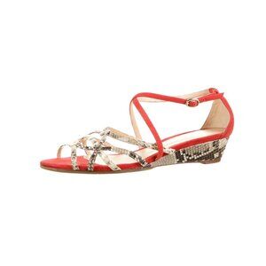 Alexandre Birman Natural Python, Leather and Red Suede low wedge sandal